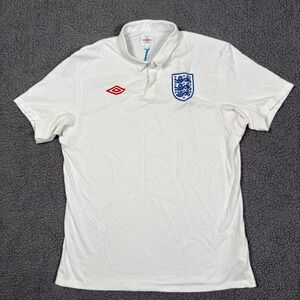 Umbro England National Team Soccer Jersey White Polo Shirt Mens 42 Three Lions